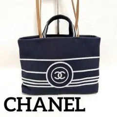 CHANEL パイル地 トートバッグ ココマーク ネイビー - メルカリ
