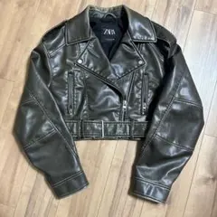 ZARA ダークブラウン クロップドライダースジャケット M