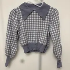 パープル ギンガムチェック ニットセーター レディース