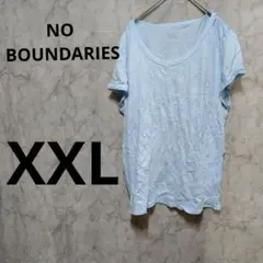 NO BOUNDARIES 【XXL】 半袖Tシャツ 水色 無地　1点物　夏服