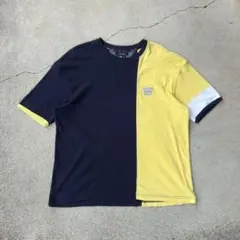 レア◎古着トミージーンズ90sレトロ刺繍ロゴTシャツ半袖イエロー黄色ネイビーXL