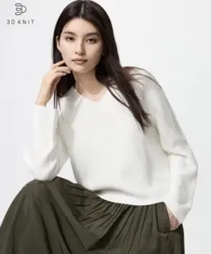 ユニクロ　UNIQLO 3DコットンリラックスVネックセーター