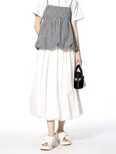 新品タグ付き　GU ジーユー　バブルヘムミディスカート　ホワイト　S