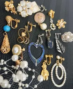 B 個性的 イヤリング セット まとめ売り 片耳 パール ハート フラワー クマ