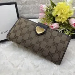 グッチ 長財布 GGキャンバス GG柄 ジャガード ハート ゴールド金具