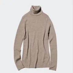 【美品】UNIQLO メリノリブタートルネックセーター　M ベージュ