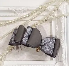 バレッタ　グレー　ダマスク柄