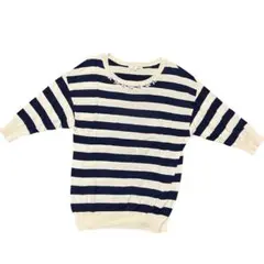 grove ボーダー 五分袖ニットトップス　ビジュー付　サマーニット