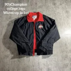 Championオハイオステート刺繍ロゴ短丈ウォームアップジャケット90s赤×黒