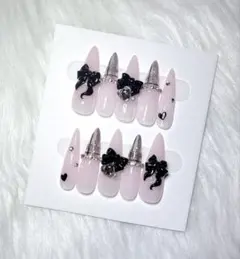 ネイルチップ フレンチガーリー ガーリー スナ系 ワンホン 韓国 ロングポイント