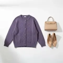 パープル ケーブルニット カーディガン 紫 LL