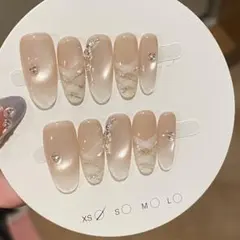 ベージュグラデーションネイルチップ10個セット XS マグネットキラキラ