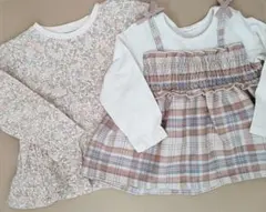 花柄・チェック柄長袖カットソーセット　100