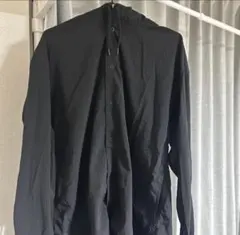 美品！！フーディーシャツアウターウィンドブレーカーフード付ブラック大きめサイズ秋