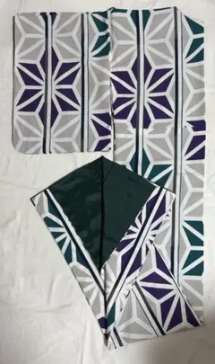 撫松庵 袷 ポリエステル 洗える着物 幾何学模様 小紋 着物 紫 緑