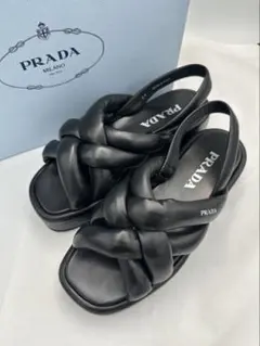 プラダ ロゴ パデッドナッパ レザー プラットフォーム サンダル ブラック39
