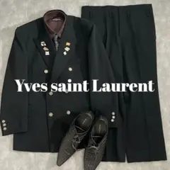 極上 漆黒ウール 黒金ボタン ダブルスーツ saint Laurentネクタイ