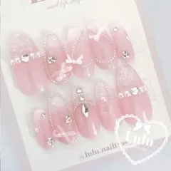 ネイルチップ オーダー フレンチ ガーリー キルティング 韓国 ピンク