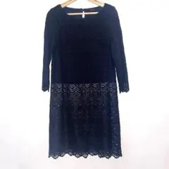美品⭐︎23区 ひざ丈ワンピース ネイビー総レース 裏地あり セレモニー 40のサムネイル