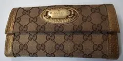 GUCCI グッチ GGキャンバス Wホック長財布 ブラウン ゴールド金具