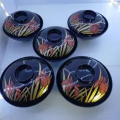 2354 漆器 汁椀 5個セット 黒地 花柄