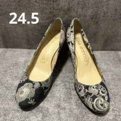 【クロールバリエ】ハイヒールパンプス　花柄　24.5cm 黒　ブラックのサムネイル
