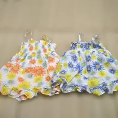 【BRANSHES　ブランシェス】ワンピース　花柄　ひまわり　双子　80のサムネイル