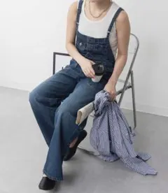 ネイビーデニム サロペット ワイドレッグ