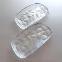 【昭和レトロ】フローラルデザイン ガラス皿 2枚セット