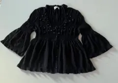 美品✨ギャラリービスコンティ 3Dフラワー刺繍 ニットカーディガン 黒 2