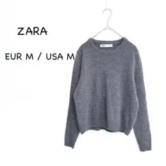 ザラ クルーネックニット 【L相当】グレー ウール100％ 長袖 シンプル