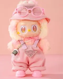 Labubuぬいぐるみ ピンクの着替えセット5点 メガネ付き パーティ着替え