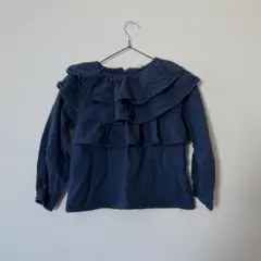 ネイビー フリル長袖シャツ　子ども服