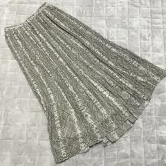 IEDIT カーキグレー パイソン タイル シフォン プリーツ スカート Mのサムネイル