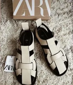 ザラ ZARA サンダル レザーフラットケージサンダル レザー ケージサンダル