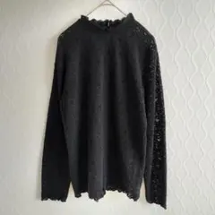 ✨LOWRYS FARM✨長袖カットソー フリル袖 レース【L】黒 トップス
