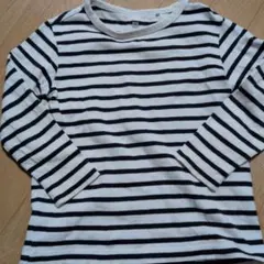 UNIQLO 長袖カットソー 110 白/黒ストライプ