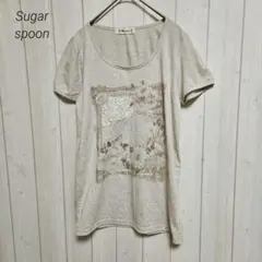 シュガースプーン フラワープリント,半袖Tシャツ レース装飾 ベージュのサムネイル