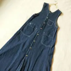 SOMETHING デニム　ジャンパースカート　ロング　ボタンフライ　濃紺