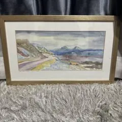水彩画 風景画 ノルウェー 額装付き