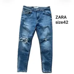 ZARA ダメージ加工 スキニーデニムパンツ ブルー系　サイズ42 約 Lサイズ