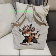 猫刺繍 トートバッグ　エコバッグ　新品未使用　ストラップ付き