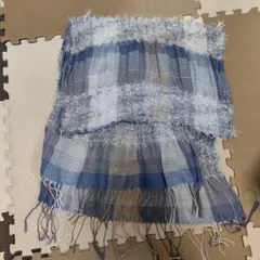 ブルー グレー ベージュ系 チェック柄 ストール マフラー