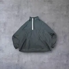 00s ナイキ ハーフジップナイロン L 黒 刺繍ロゴ ドローコード テック