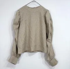 エムズエキサイト【F】チェック柄 長袖ブラウス ボリュームパフスリーブ