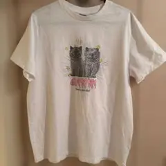 GANNI 半袖 Tシャツ ホワイト 猫プリント
