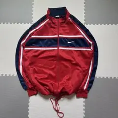 Nike 90sトラックジャケット L 赤 ネイビー ドローコード付き 刺繍ロゴ