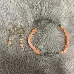 サンゴ風 ブレスレット イヤリングセット ピンク系