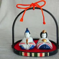 ちいさなお雛様 瀬戸焼 薬師窯 染錦手籠雛 光堂作　雛飾り 陶磁器 置物