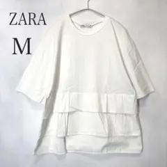 ZARA ザラ ティアード カットソー レイヤードTシャツ ホワイト M 異素材